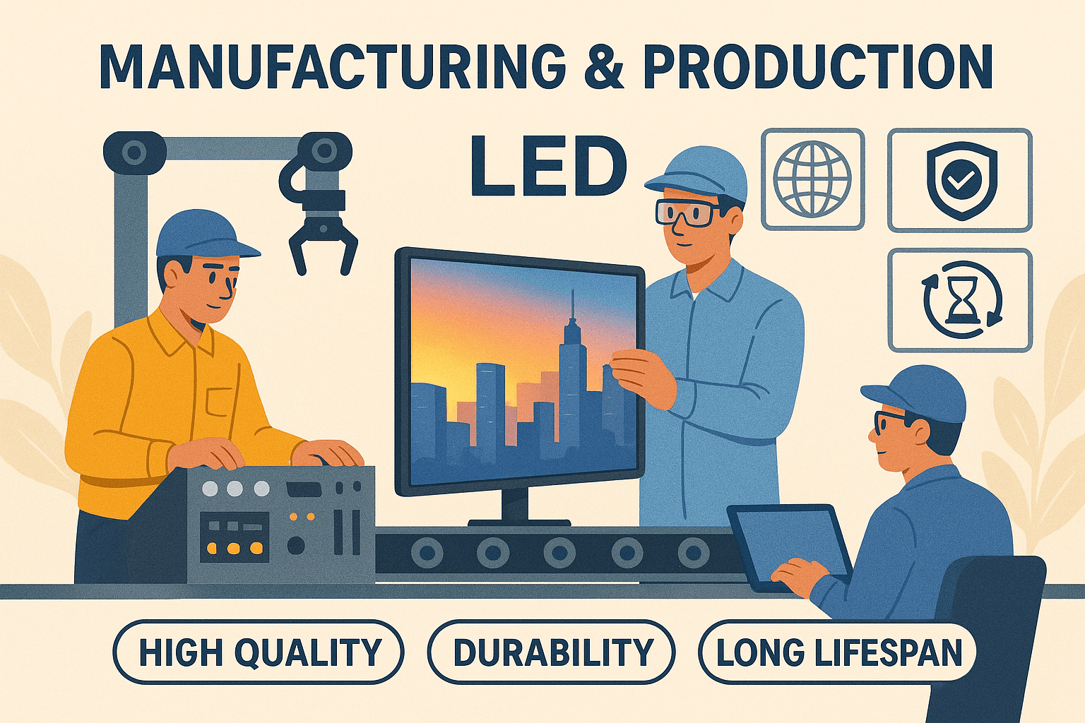 تصنيع محلي متقدم لشاشات LED داخلية وخارجية بمعايير عالمية في مصنع شركة المتطورة الخليجية الصناعية